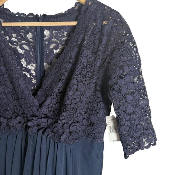 Rickie Freeman Teri Jon Navy Blue Lace Empire Waist Chiffon Formal Gown 10 - Picture 7 of 13